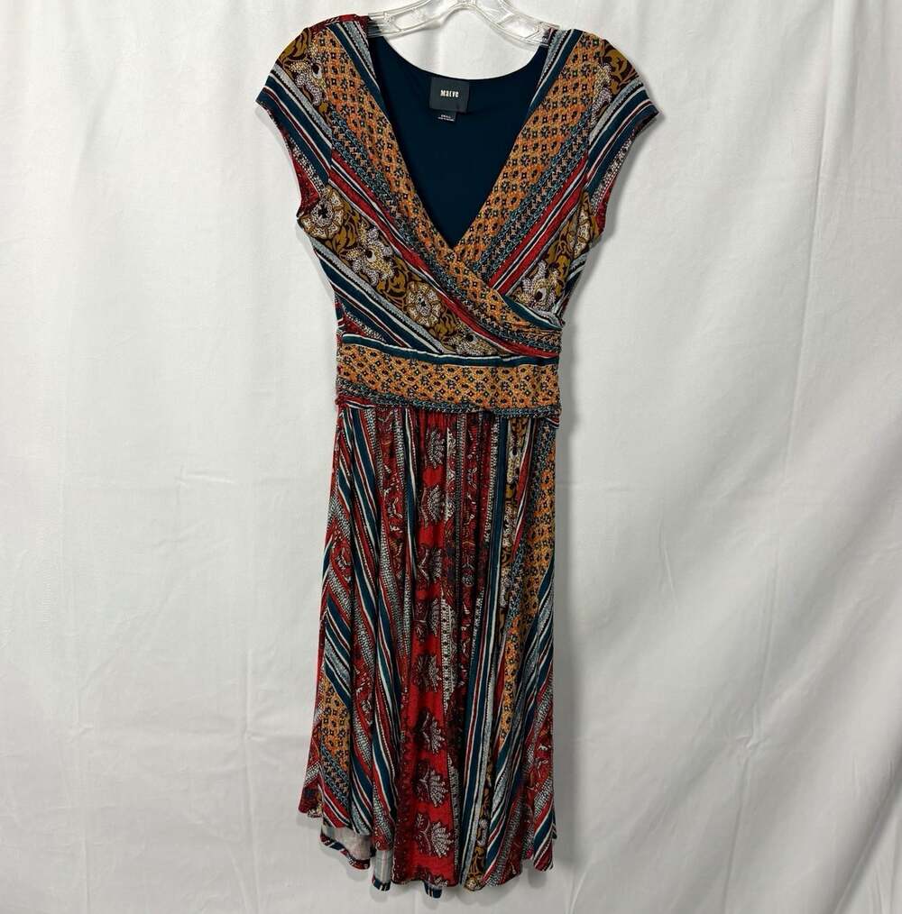 Maeve Multicolor Paisley V-Neck Cap Sleeve Midi Fit & Flare Dress Sz S
